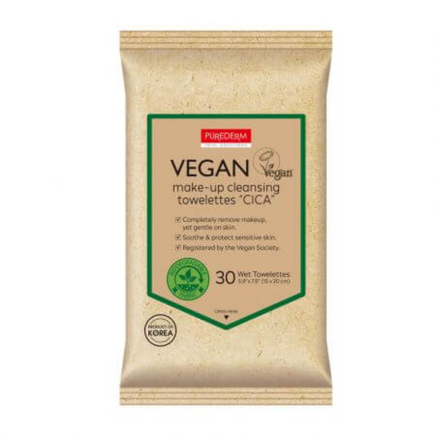 Vegane Reinigungstücher mit Cica-Extrakt, 30 Stück, Purederm