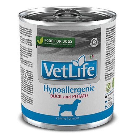 Hrana umeda cu rata si cartof dulce pentru caini Hypoallergenic, 300 g, Vet Life