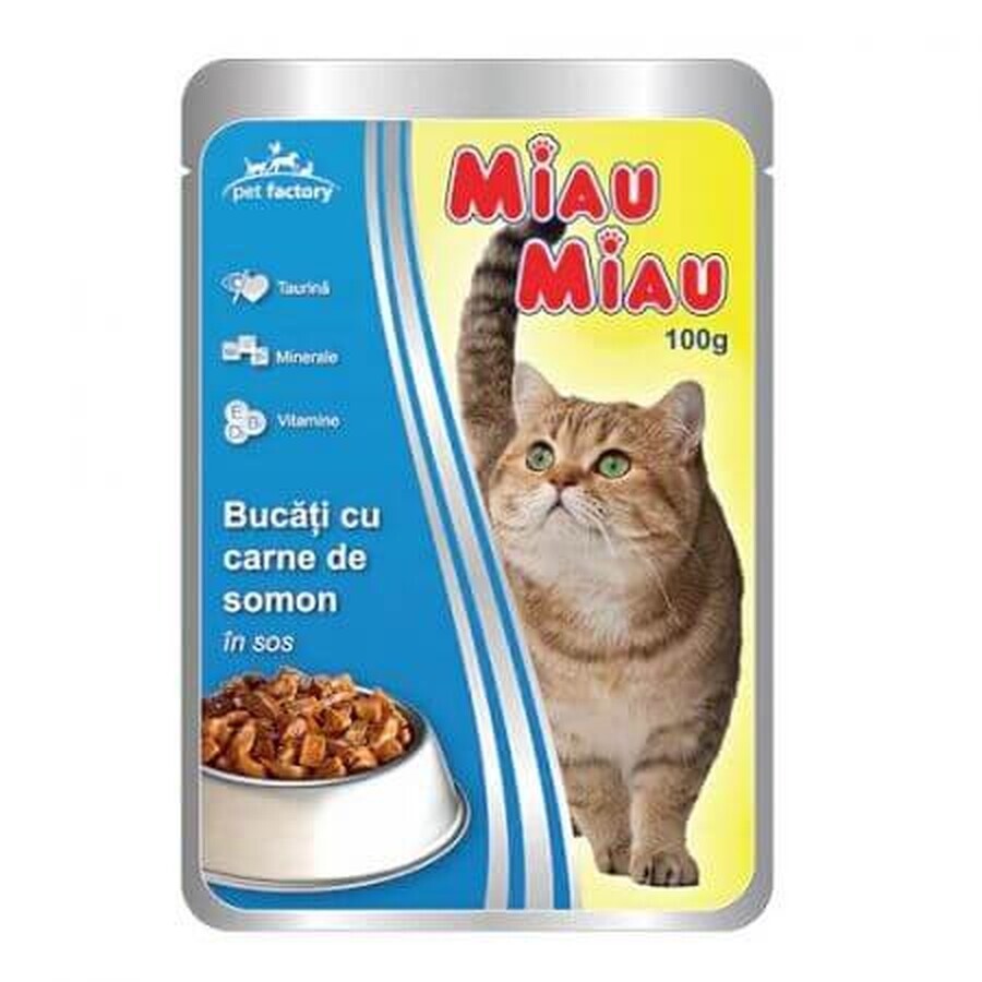 Hrana umeda cu somon in sos pentru pisici, 100 g, Miau-Miau