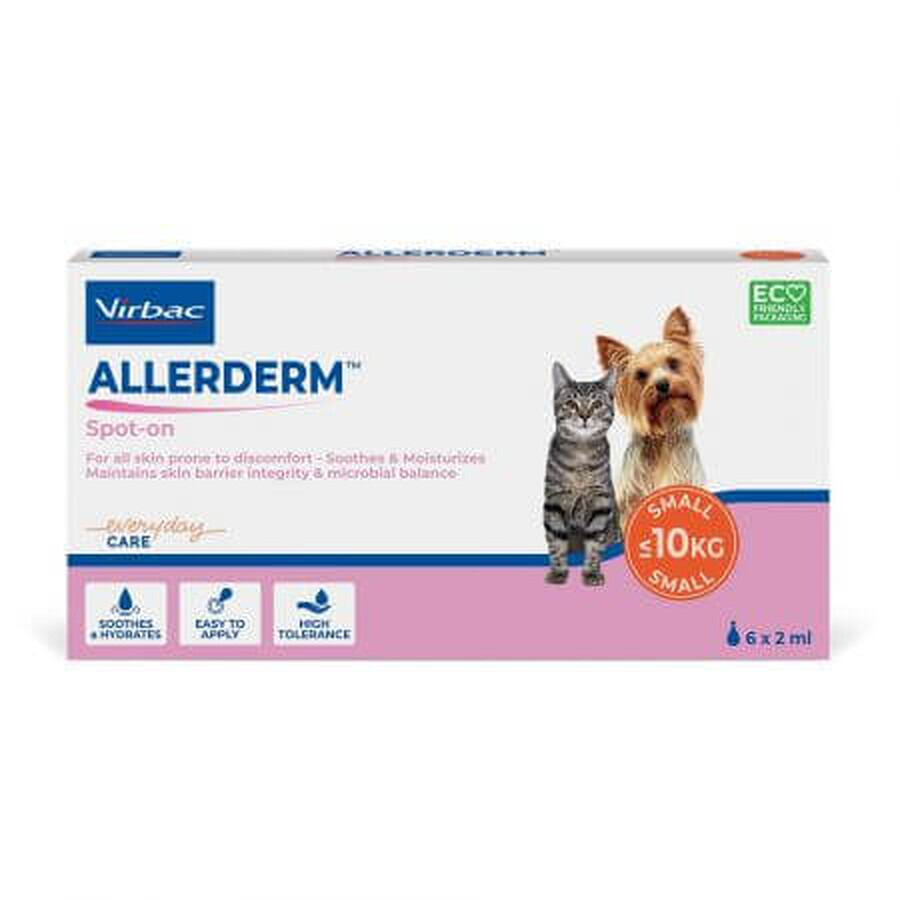 Dermatologisch product voor dermaal gebruik bij honden en katten tot 10 kg Allerderm Spot On, 6 pipetten x 2 ml, Virbac