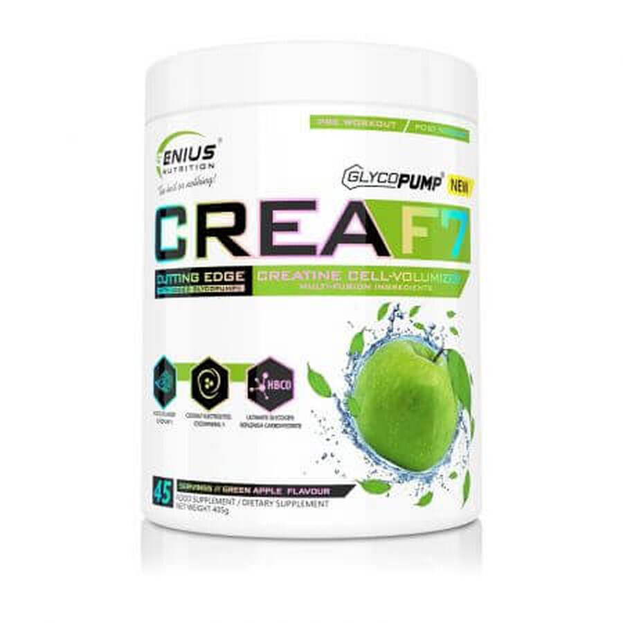 Kreatinpulver mit grünem Apfelgeschmack CreaF7, 405 g, Genius Nutrition