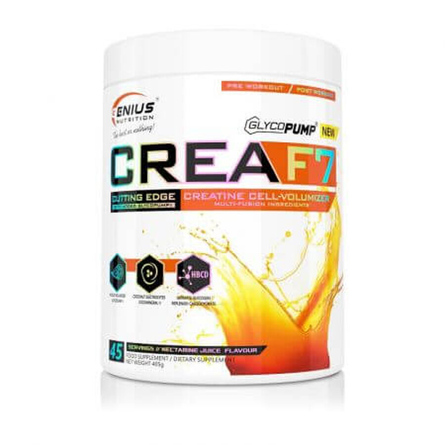 Kreatinpulver mit Nektarinengeschmack CreaF7, 405 g, Genius Nutrition