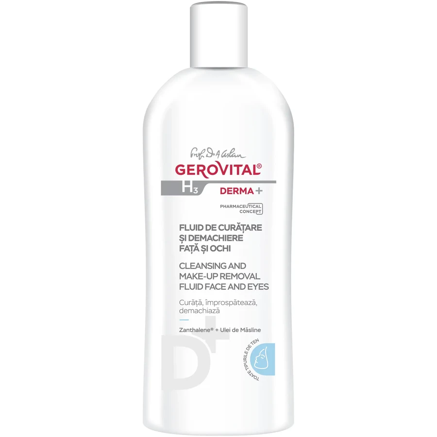 Fluid de curățare și demachiere fața și ochi Gerovital H3 Derma+, 200 ml, Farmec