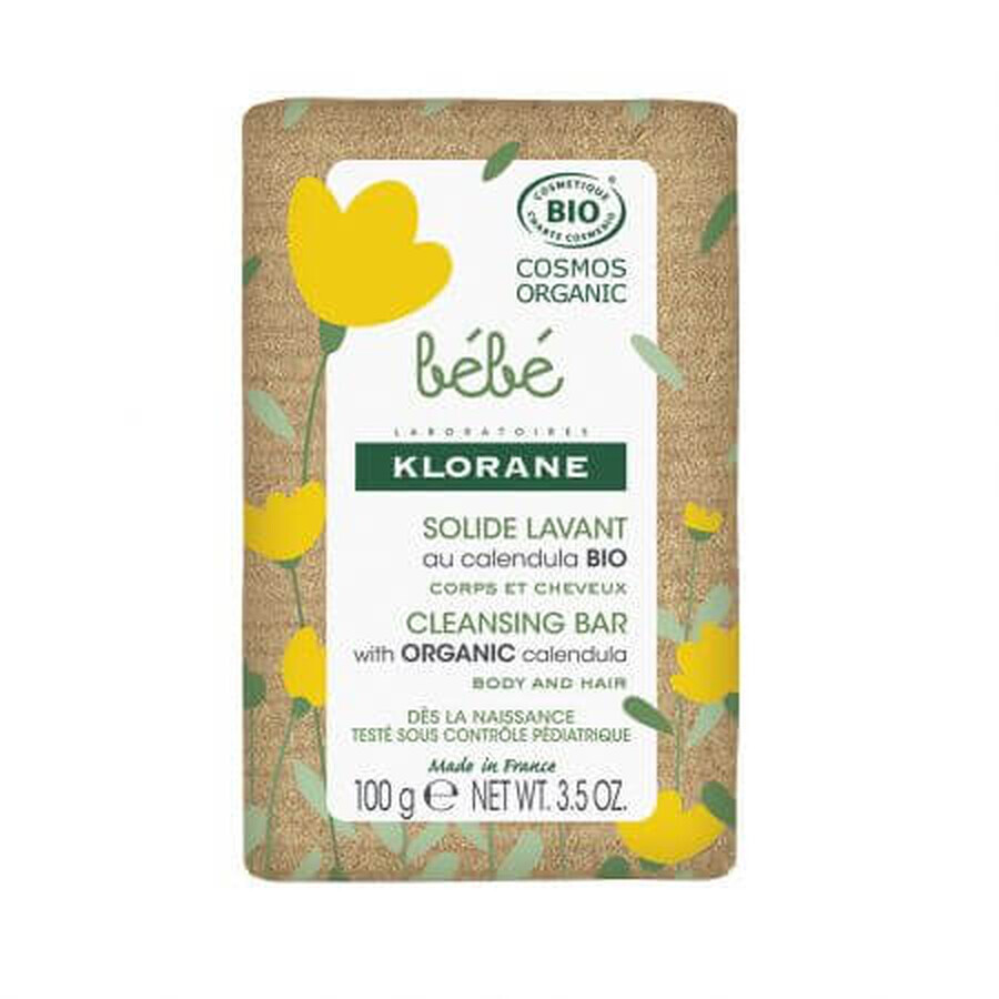 Feste Bio-Seife für Körper und Haare, 100 g, Klorane Baby