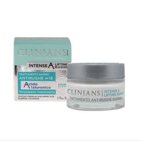 Tratament antirid pentru zi cu acid hialuronic, SPF 15, 50 ml, Clinians