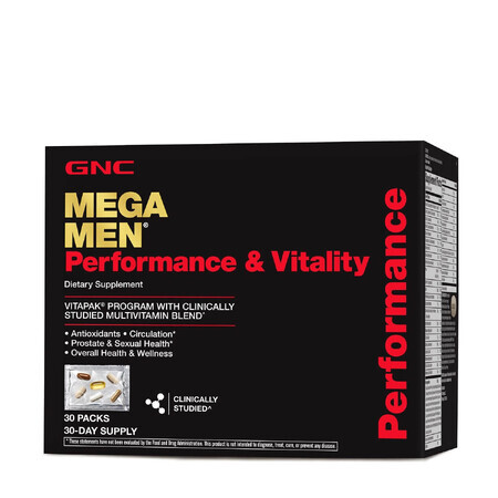 Mega Men® Performance & Vitality Vitapak®, Complex de Multivitamine pentru Barbati, Performanta si Vitalitate, 30 pachetele, GNC 