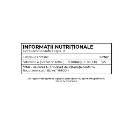 Vitamina A (acetato de retinol) 10,000IU+, 30 cápsulas, Biome 