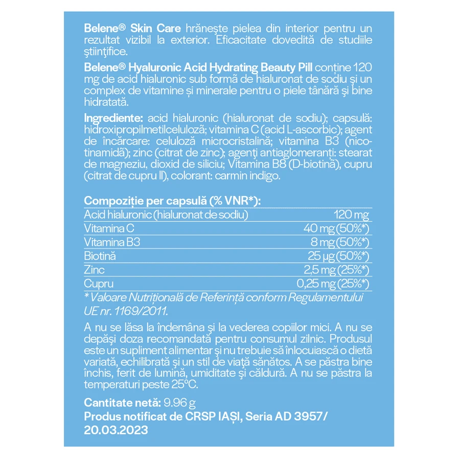 Acido ialuronico Beauty Pill, 30 capsule, Belène Skin Care