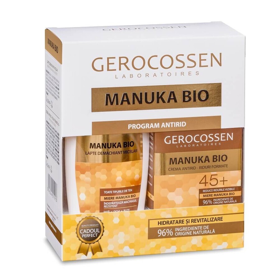 Bio Manuka Honig Creme 45+, 50 ml + Bio Manuka Honig Mizellenwasser 3 in 1, 300 ml, Gerocossen