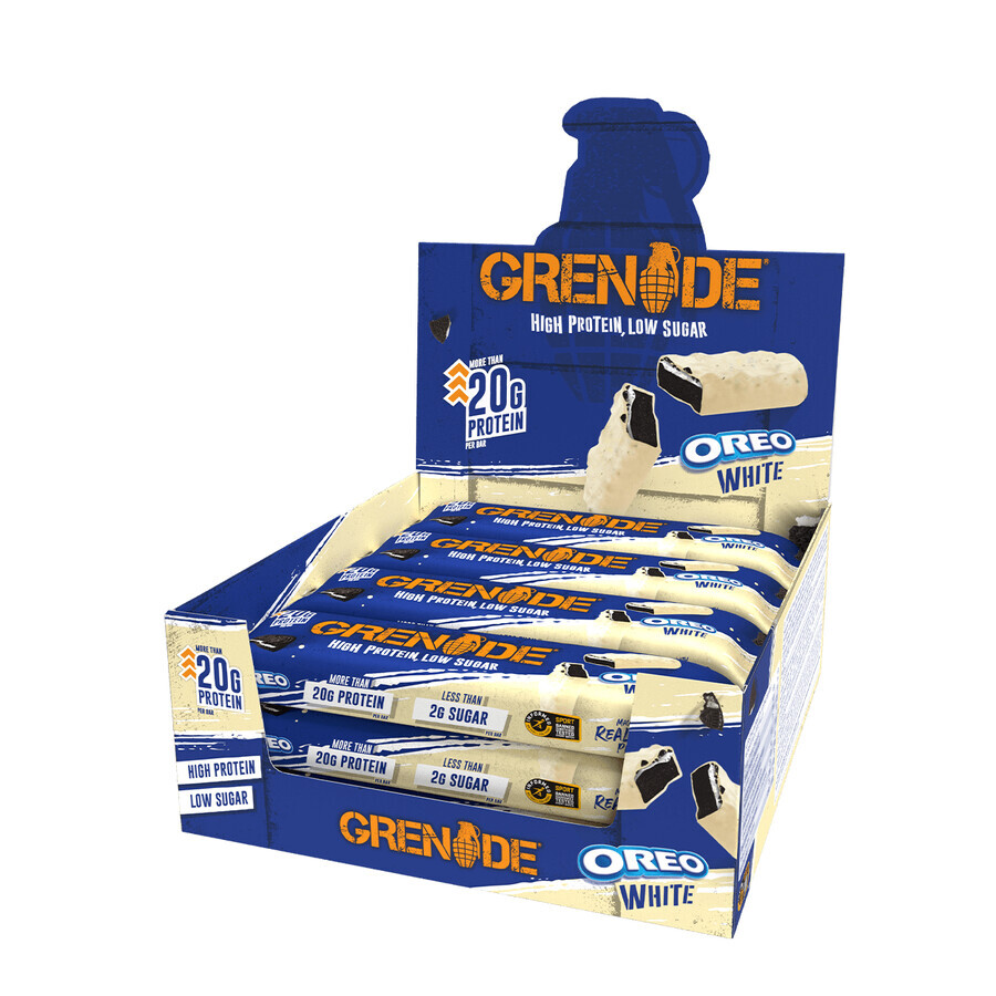 Grenade High Protein, Low Sugar Bar Oreo White, Protein-Riegel mit Oreo White Cookie-Geschmack, 60 g, GNC