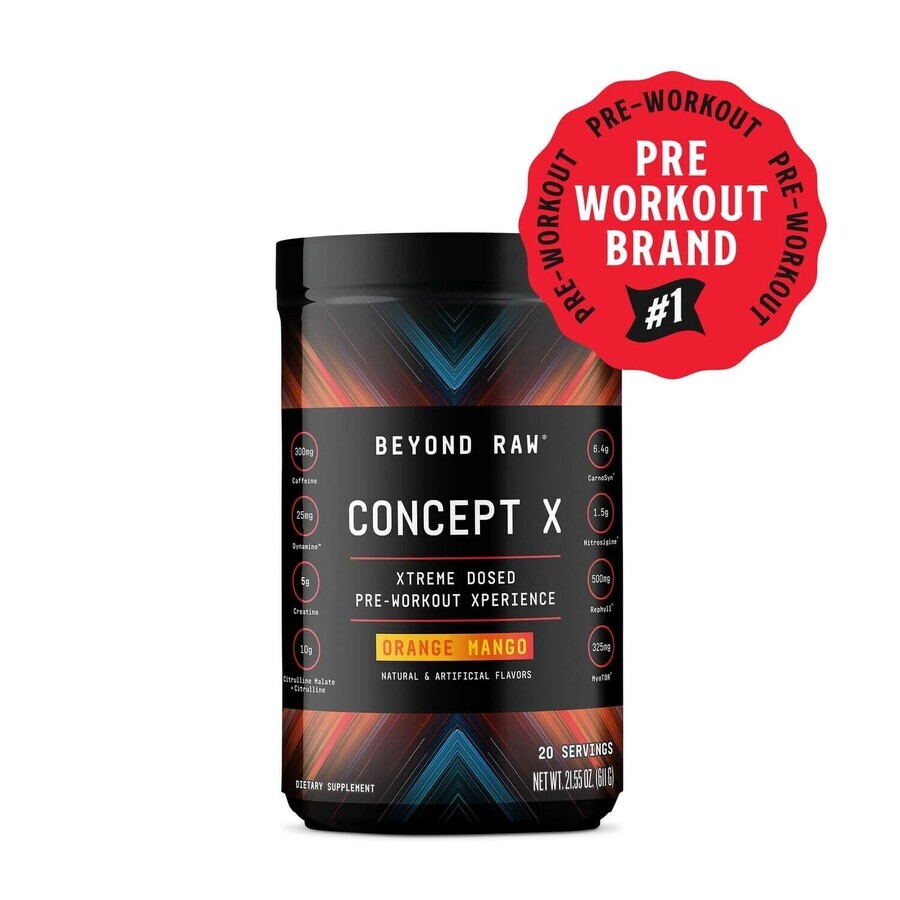 Beyond Raw Concept X Pre-Workout, Pre-Workout Formel mit Orangen- und Mangogeschmack, 588,2 g, GNC