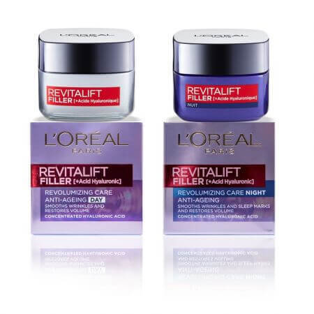 Pachet Crema antirid de zi Revitalift Filler 50 ml + Crema hidratanta antirid de noapte Revitalift Filler 50 ml, Loreal