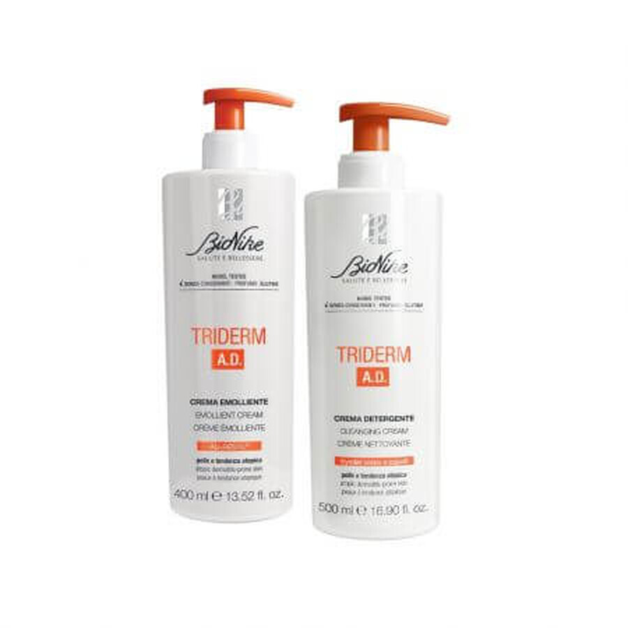 Pachet Crema emolienta pentru dermatita atopica Triderm A.D  400 ml + Crema de curatare pentru dermatita atopica 500 ml Triderm A.D, BioNike