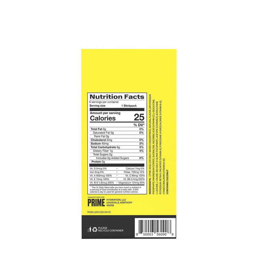 Prime Hydration Drink Limonade, Limonade aromatisiert Rehydration Sachets, 8,8 g, GNC