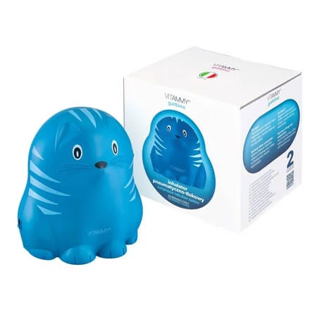 Aparat aerosoli Vitammy Gattino A1503, nebulizator cu compresor, masca pediatrica si de adulti, Albastru