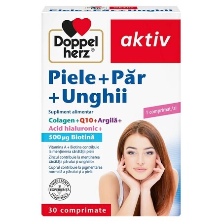 Piele + Par + Unghii, Colagen + Q10 + Argila + Acid Hialuronic + Biotina, 30 comprimate, Doppelherz