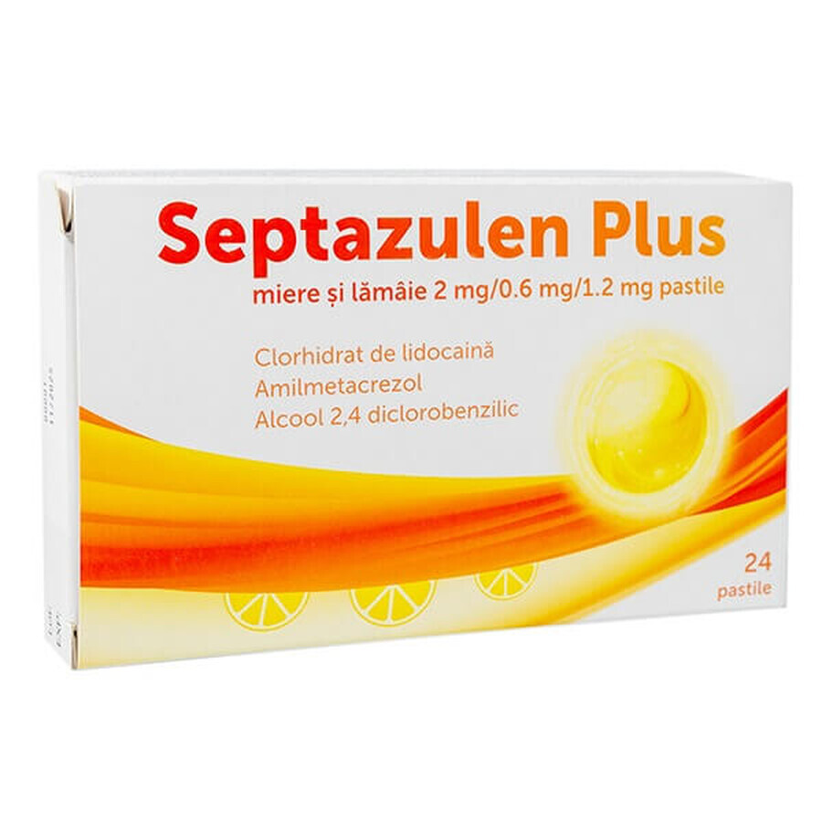 Septazulen Plus Miere si Lamaie, 2 mg/0.6 mg/1.2 mg, 24 pastile, Lozy's Pharmaceuticals