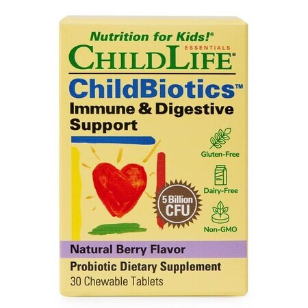 Nahrungsergänzungsmittel zum Ausgleich der Darmflora und zur Unterstützung des Immunsystems ChildBiotics Immune and Digestive Support Childlife Essentials, 30 Kautabletten, Secom