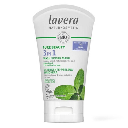 Gel de curatare fata 3 in 1 bio cu menta si acid salicilic Pure Beauty, 125 ml, Lavera