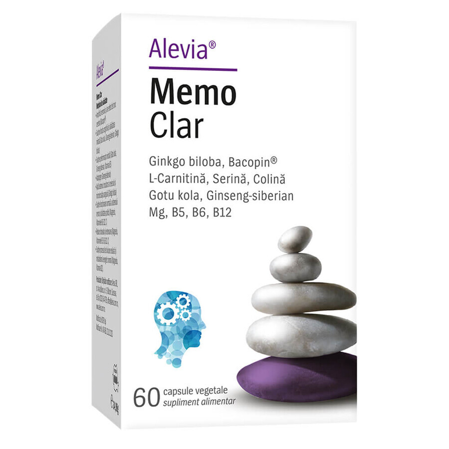 Nahrungsergänzungsmittel für Gedächtnis und Konzentration Memo Clear, 60 vegetarische Kapseln, Alevia
