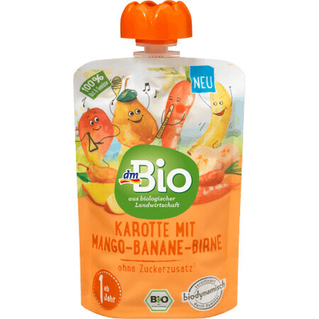 DmBio Piure de morcov cu mango, banană și pară ECO, de la 1 an, 100 g