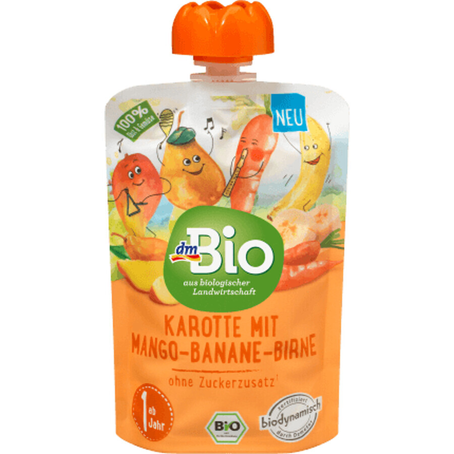 DmBio Piure de morcov cu mango, banană și pară ECO, de la 1 an, 100 g