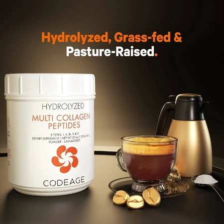 Codeage Hydrolyzed Multi Collagen - 5 Tipos de Péptidos de Colágeno, Colágeno Hidrolizado de 5 Fuentes de Péptidos, Sin sabor, 567 g, GNC