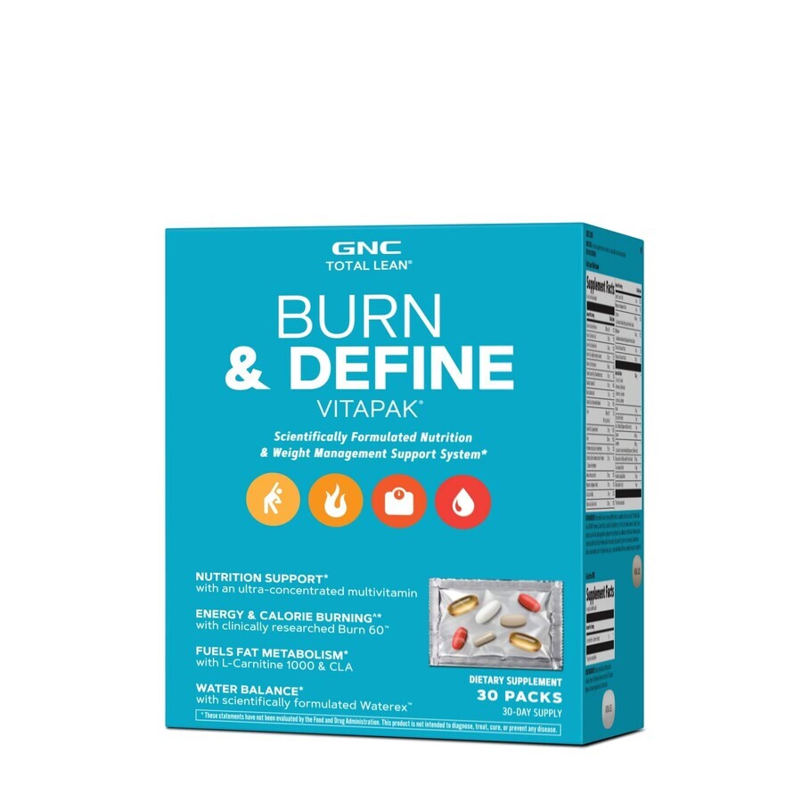 Total Lean Burn & Define Vitapak, Vollständiges Schlankheitsprogramm, 30 Pakete, GNC