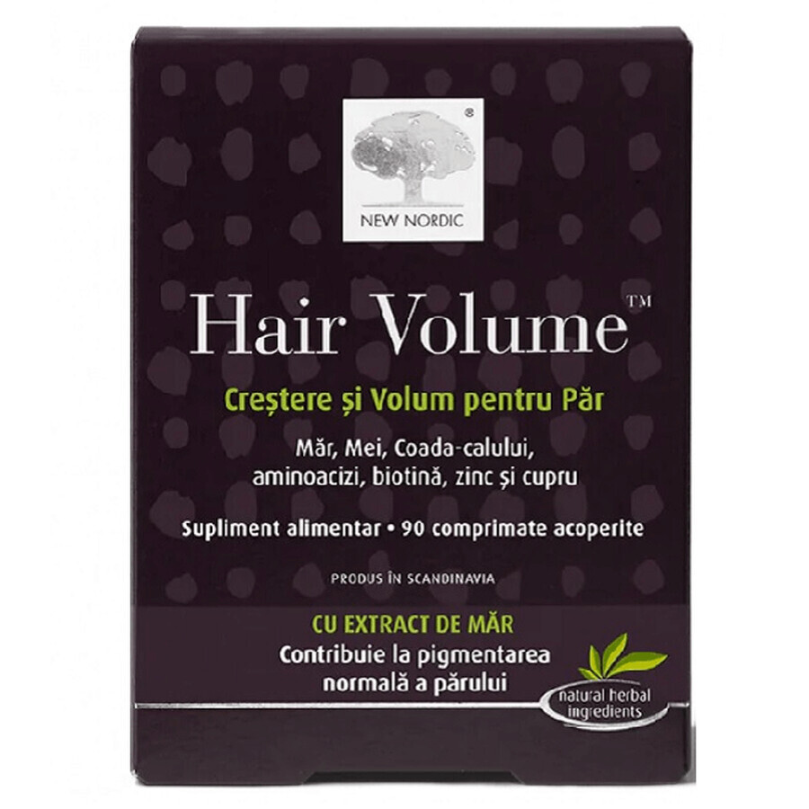 Hair Volume Wachstum und Volumen für das Haar mit Apfelextrakt, 90 Tabletten, New Nordic