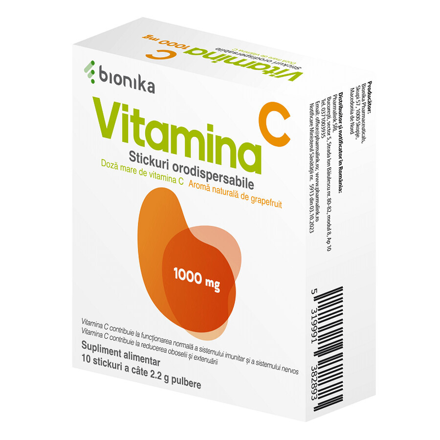 Vitamin C, 1000 mg, 10 orodispergierbare Pulversticks, Bionika