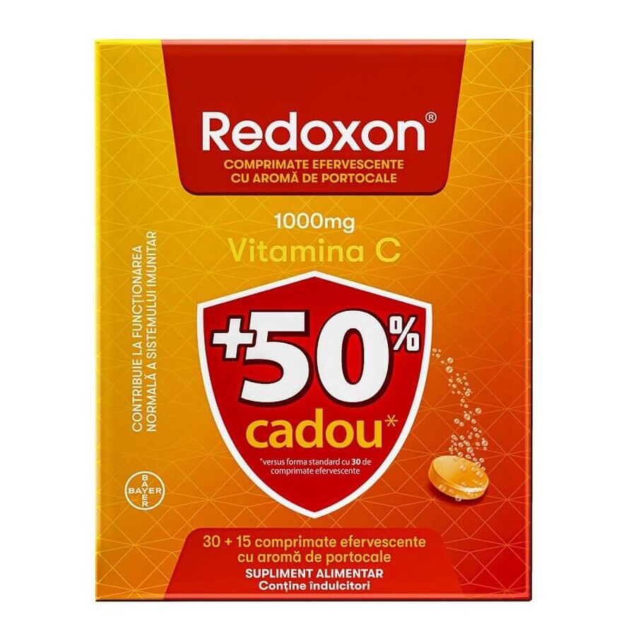 Redoxon-Paket mit Vitamin C, 1000 mg, 30+15 Brausetabletten, Orange, Bayer