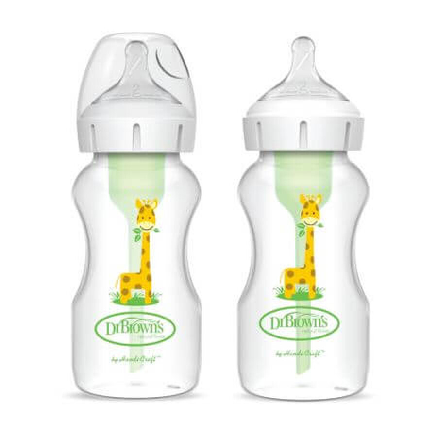 Options Plus Weithalsflaschen-Set, 3-6 Monate, 270 ml, 2 Stück, Design, Dr. Browns