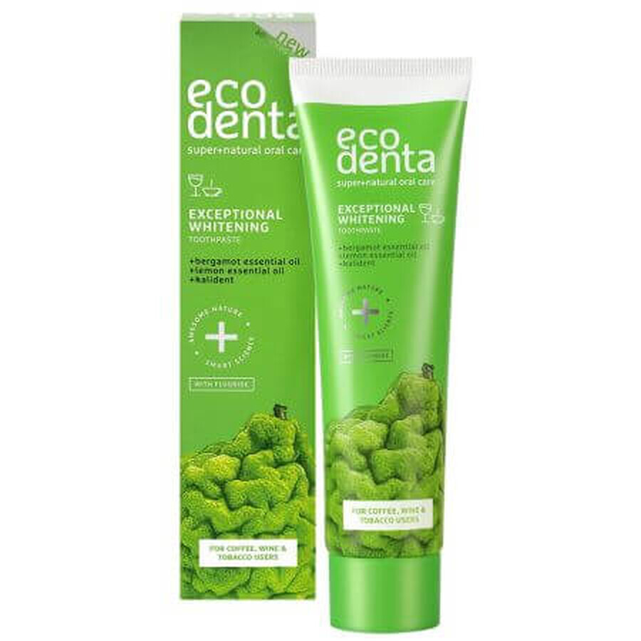 Pachet Pasta de dinti cu bergamot, uleiuri de lamaie si kalident Exceptional Whitening, 75 ml + 75 ml, Ecodenta