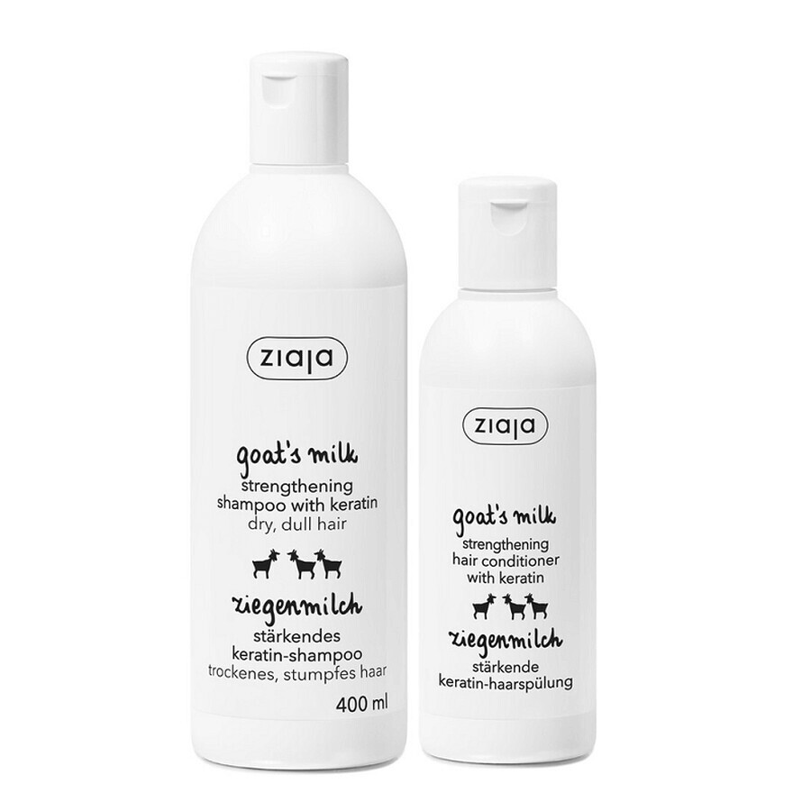Paket Ziegenmilch-Keratin-Shampoo, 400 ml + Ziegenmilch-Keratin-Spülung, 200 ml, Ziaja