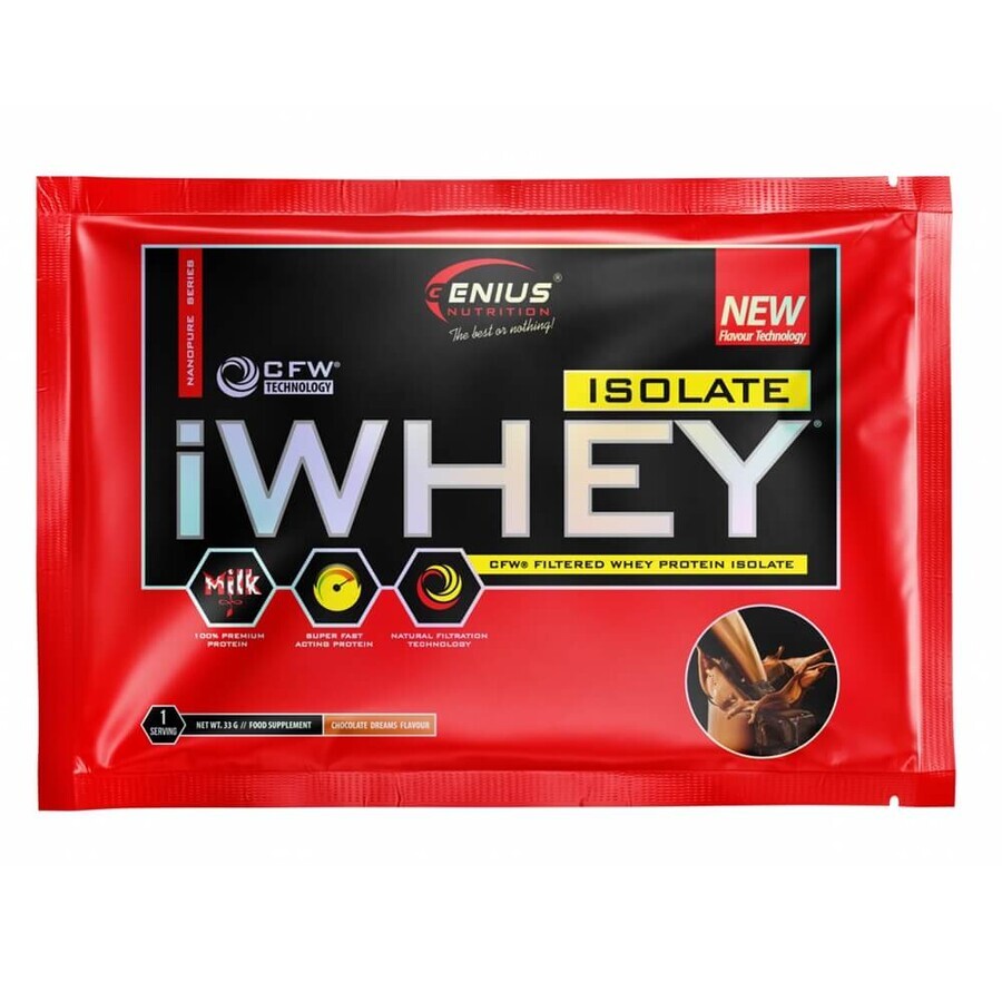 Pudra proteica cu aroma de ciocolata iWhey isolate, 33 g, Genius Nutrition