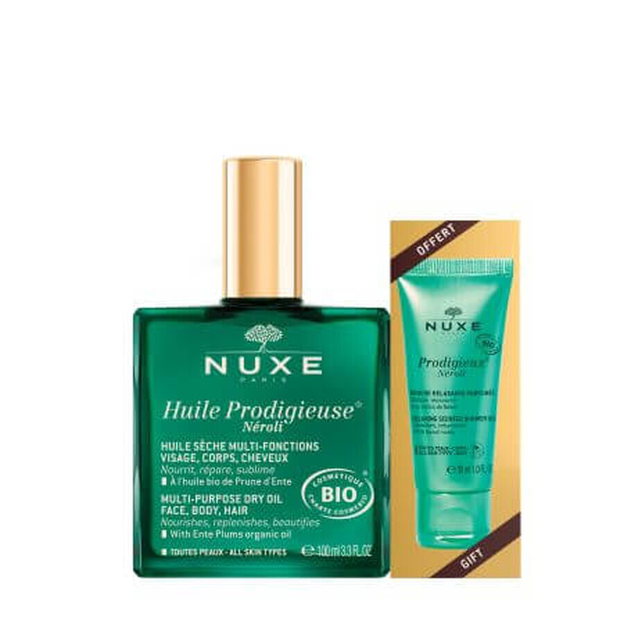 Neroliöl für Gesicht, Körper und Haare, 100 ml + Entspannendes Duschöl mit Neroli, 30 ml, Nuxe