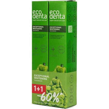 Packung 1+1-60% Aufhellende Zahnpasta mit Bergamotte-, Zitronen- und Kalidentöl, Ecodenta, 2x75ml