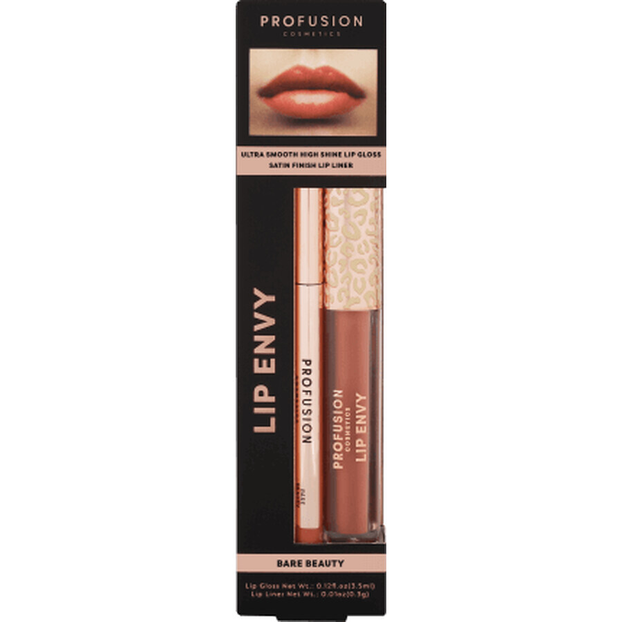 Lip Envy Bare Beauty Lip Envy Set, ultra glatter und glänzender Lipgloss &amp; Lippenstift mit satiniertem Finish, Profusion Cosmetics, 3,5 ml + 0,3 g