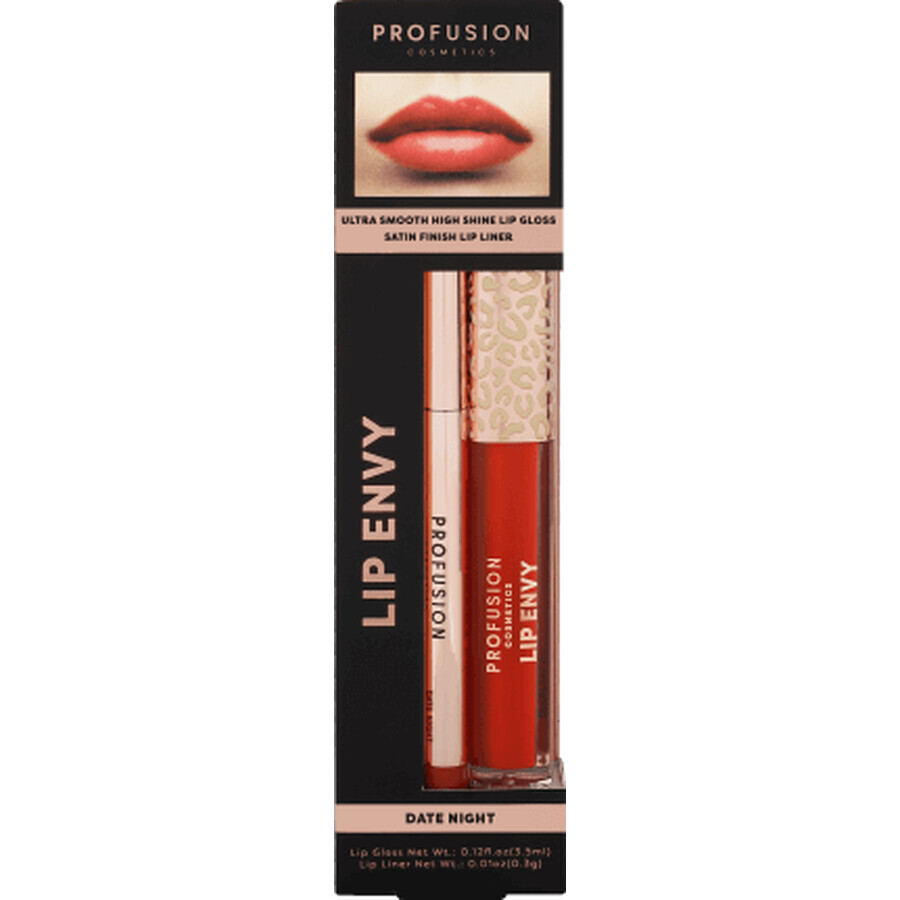 Lip Envy Date Night Lip Envy Set, ultra glatter und glänzender Lipgloss &amp; Lippenstift mit satiniertem Finish, Profusion Cosmetics, 3,5 ml + 0,3 g
