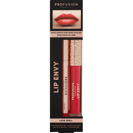 Lip Envy Love Spell Lip Envy Set, ultra glatter und glänzender Lipgloss &amp; Lippenstift mit satiniertem Finish, Profusion Cosmetics, 3,5 ml + 0,3 g