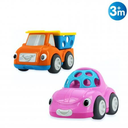 Spielzeugauto-Rasseln, rosa Spielzeugauto / orangefarbener Dumper, Nuby