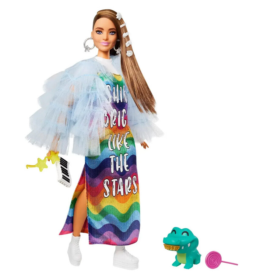 Barbiepuppe Extra, Regenbogenkleid, Barbie