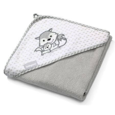 Serviette à capuche en fibre de bambou, Gris, 76x76 cm, Babyono