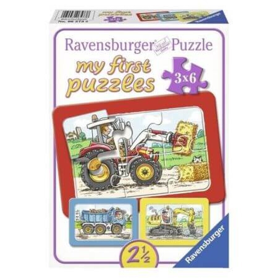 Bagger, Traktor und Kipper Puzzle, 3x6 Teile, Ravensburger