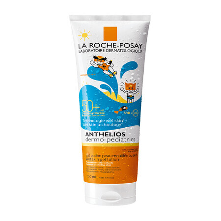 Gel-fluid de protecție solară cu aplicare pe pielea umedă sau uscată SPF 50+ Anthelios Wet Skin Dermo Pediatrics, 250 ml, La Roche-Posay