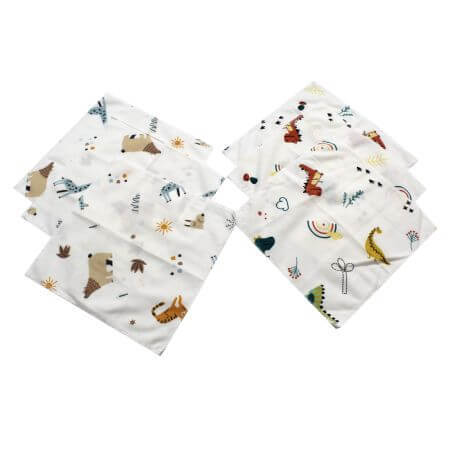 Cotton handkerchief, 25 x 25 cm, Dino and Grizzly Bear, 6 pcs, Baltic