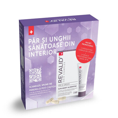 Paket Revalid Hair Complex, 60 Kapseln + Revalid Feuchtigkeitsspendende Handcreme, 20 ml, Ewopharma