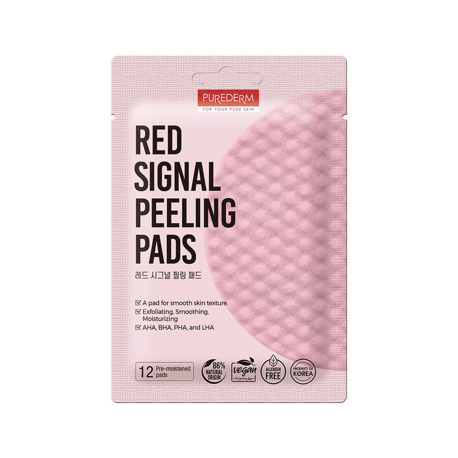 Peeling-Pads mit AHA, BHA, PHA & LHA, 12 Stück, Purederm