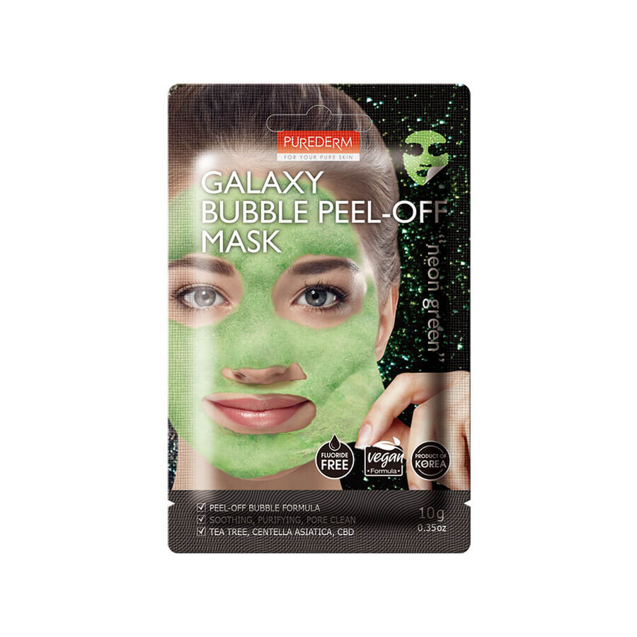 Masca fata Peel-Off cu bule Galaxy Neon Green, 10 g, Purederm