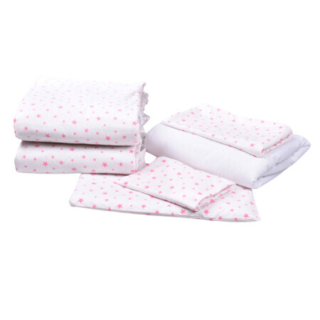 Komplettset Bettwäsche und Kinderbettbezug, 120 x 60 cm, Modell Pink Stars, Fic Baby